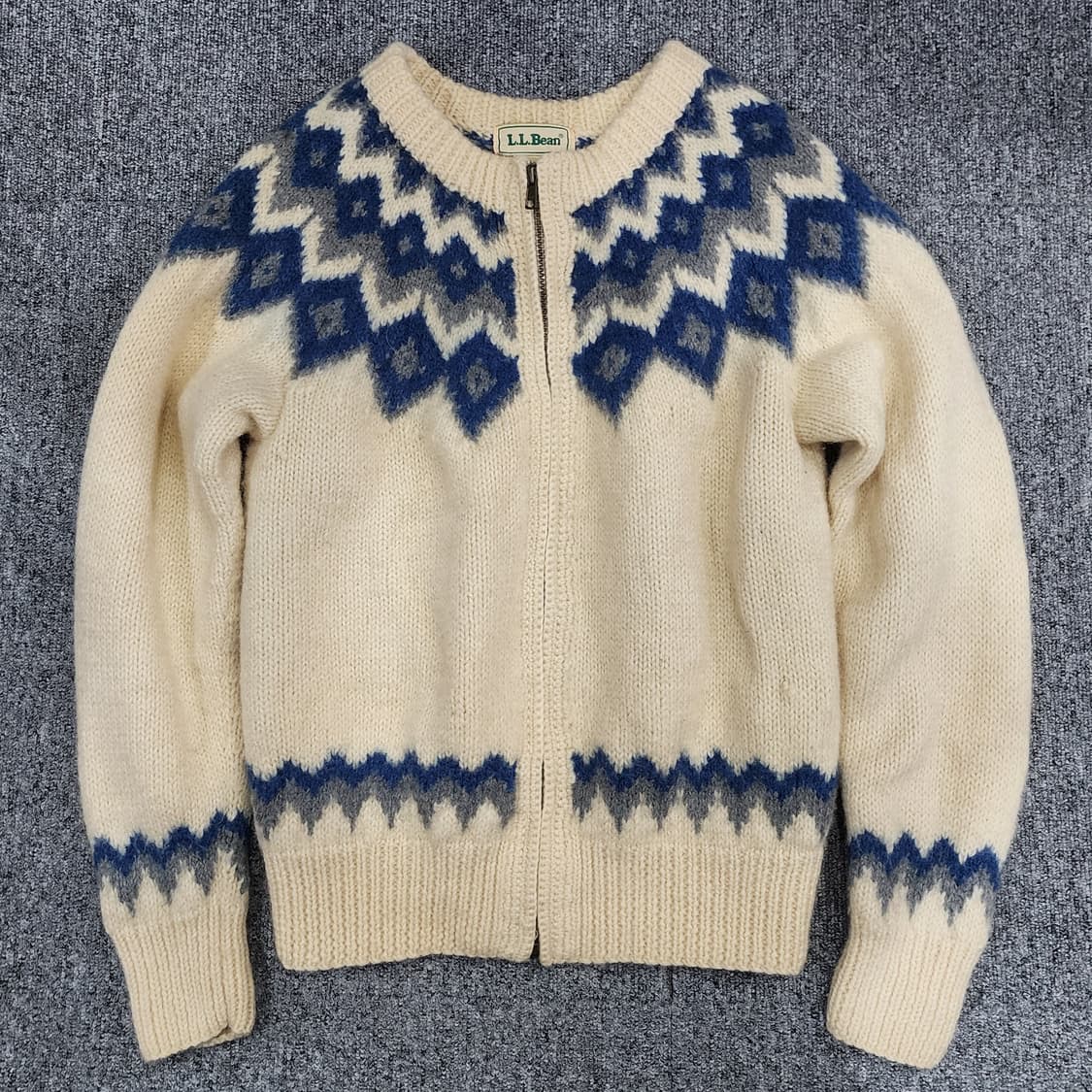 L.L.Bean 빈티지 페어아일 노르딕 코위찬 울 집업 니트 스웨터 S 상품이미지1