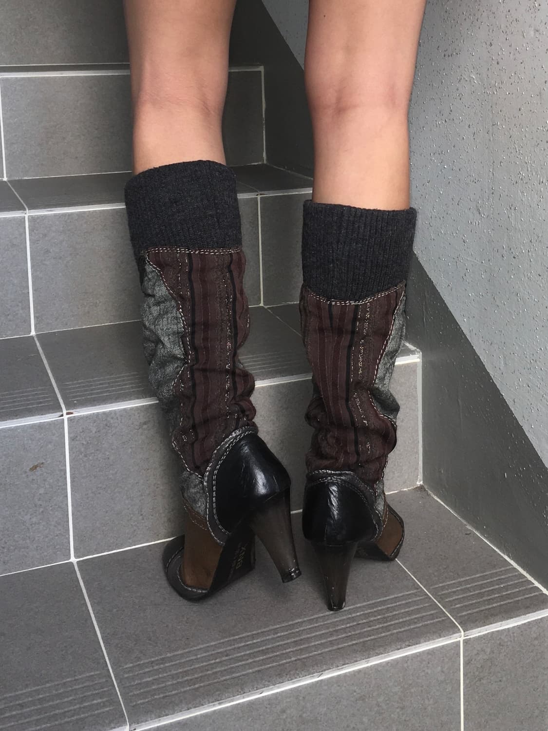 BNX oriental y2k patch design knit boots 상품이미지8