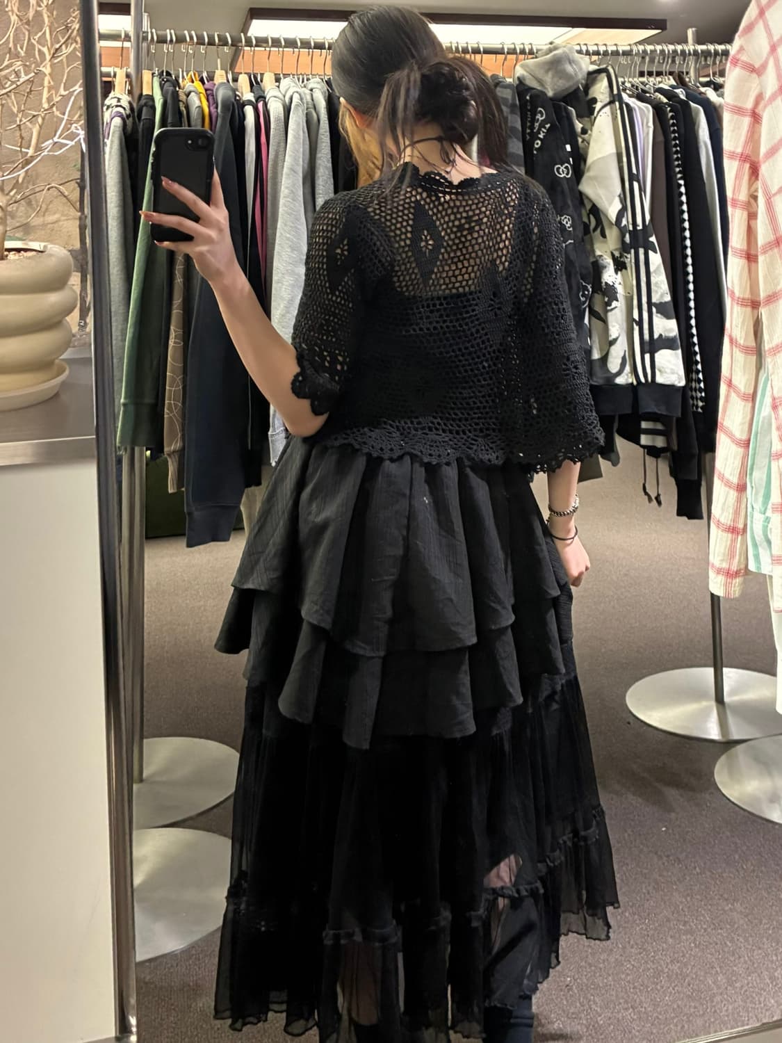 8~76)Japanese vintage 블랙 레이스 시스루 롱스커트(수선 상품이미지10