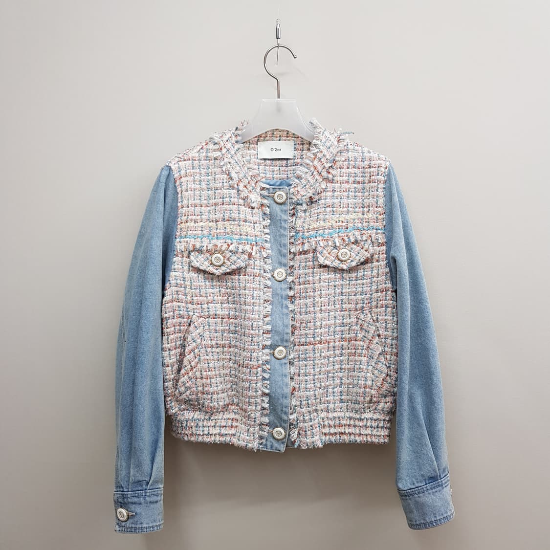 O2nd 오즈세컨 2021 트위드 데님 배색 크롭 자켓 76-90-155 상품이미지1