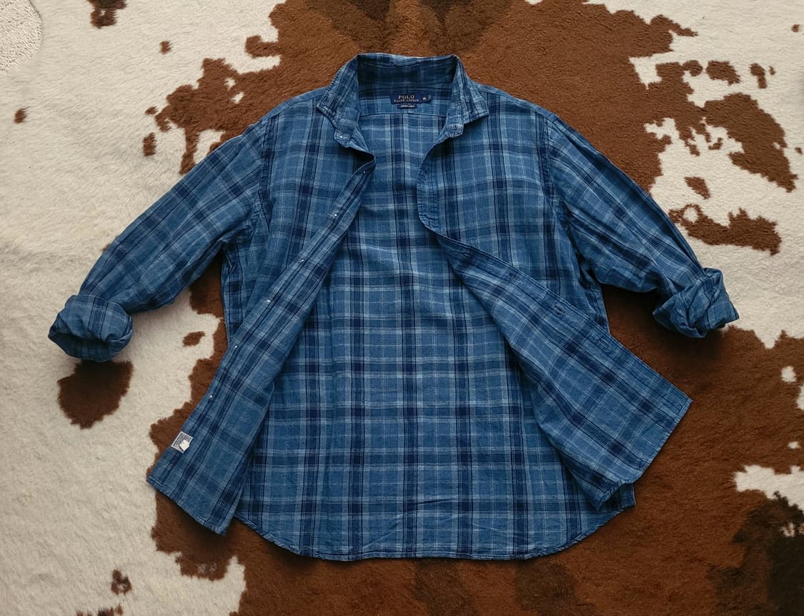 폴로 랄프로렌 남성용 인디고 린넨 체크 남방(XL) 상품이미지2