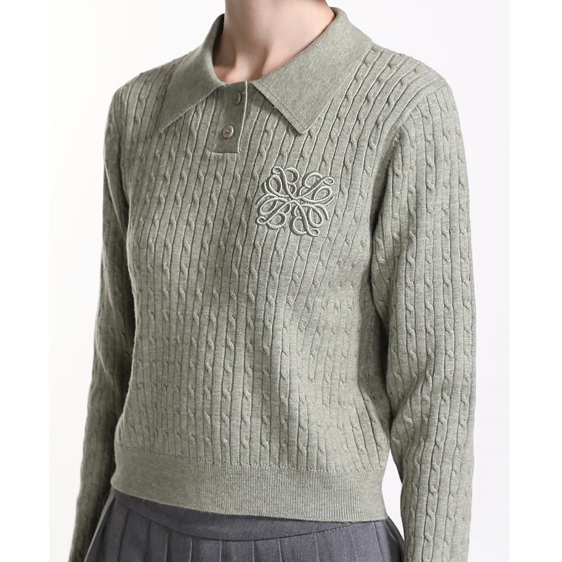 배드블러드 플뢰르 로고 트위스트 폴로 스웨터 그린 상품이미지2