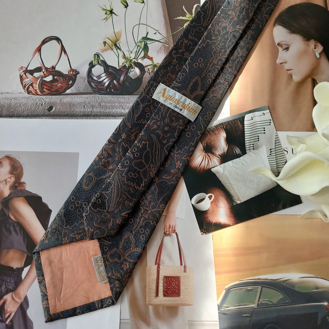 아쿠아스큐텀 실크 플라워 자카드 넥타이 9cm A+~A등급 A18970
 상품이미지4