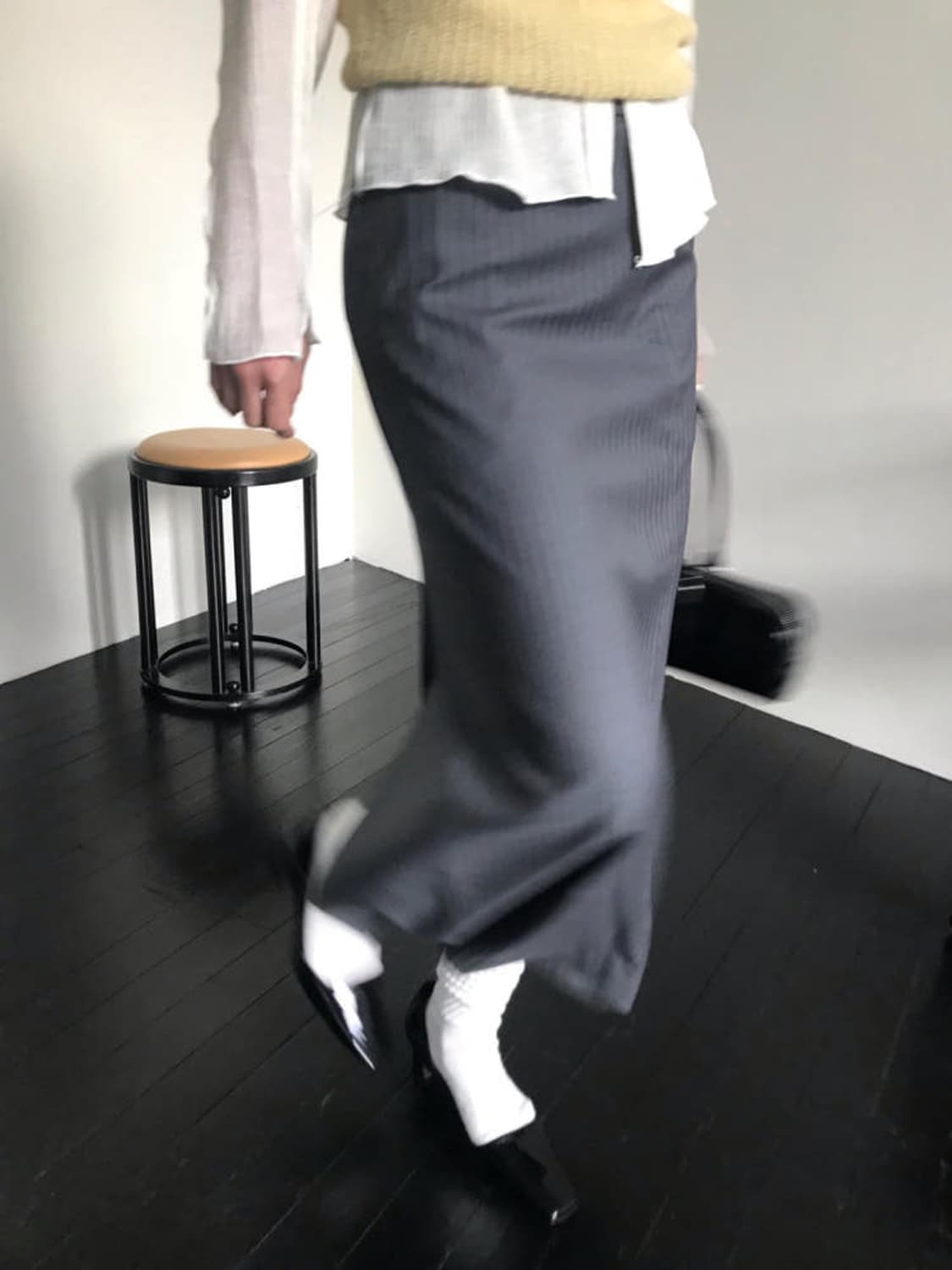 스트라이프 맥시 스커트 (그레이, 블랙) 새상품 상품이미지2