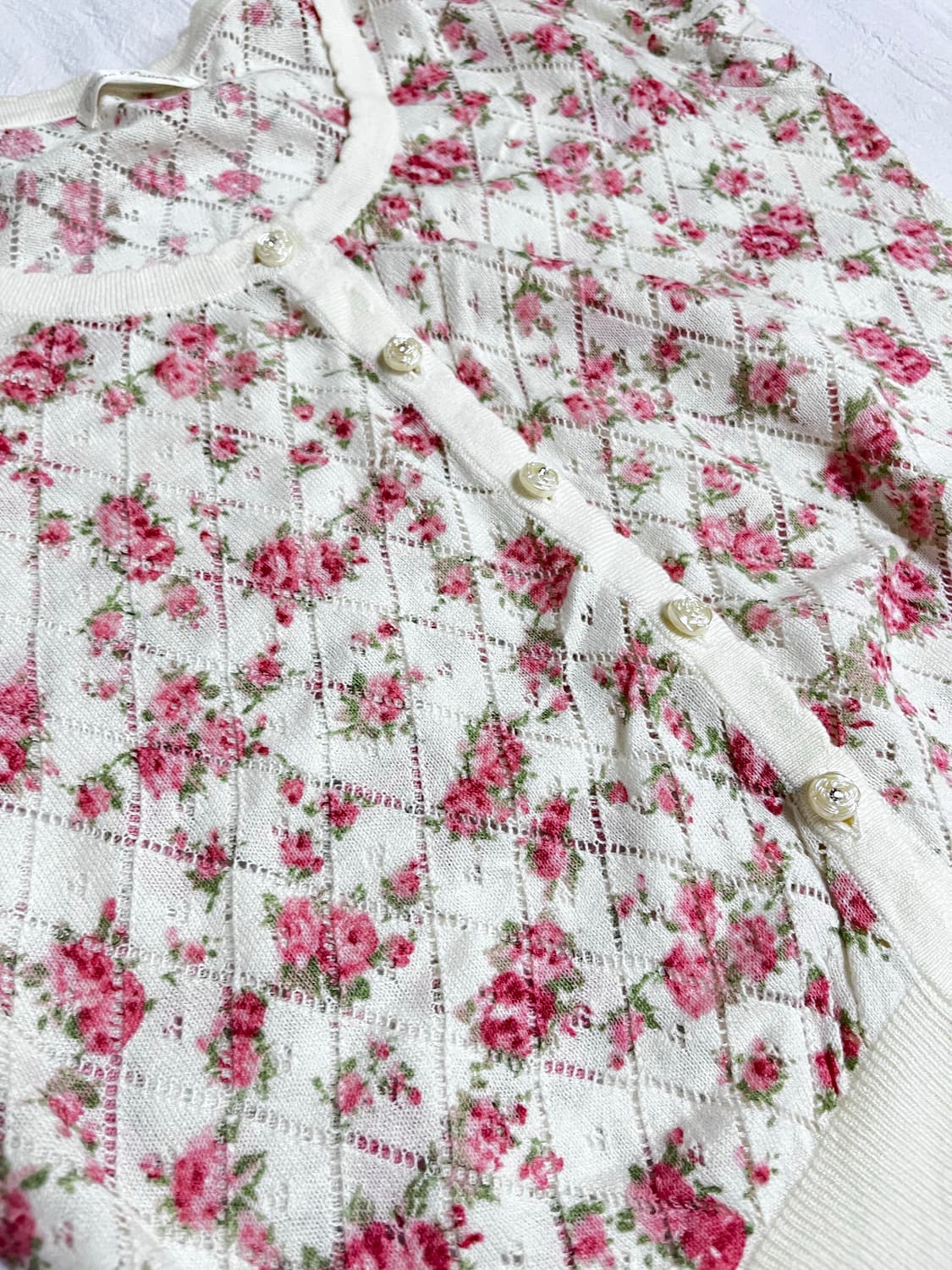 빈티지 꽃무늬 반팔니트 가디건  상품이미지1