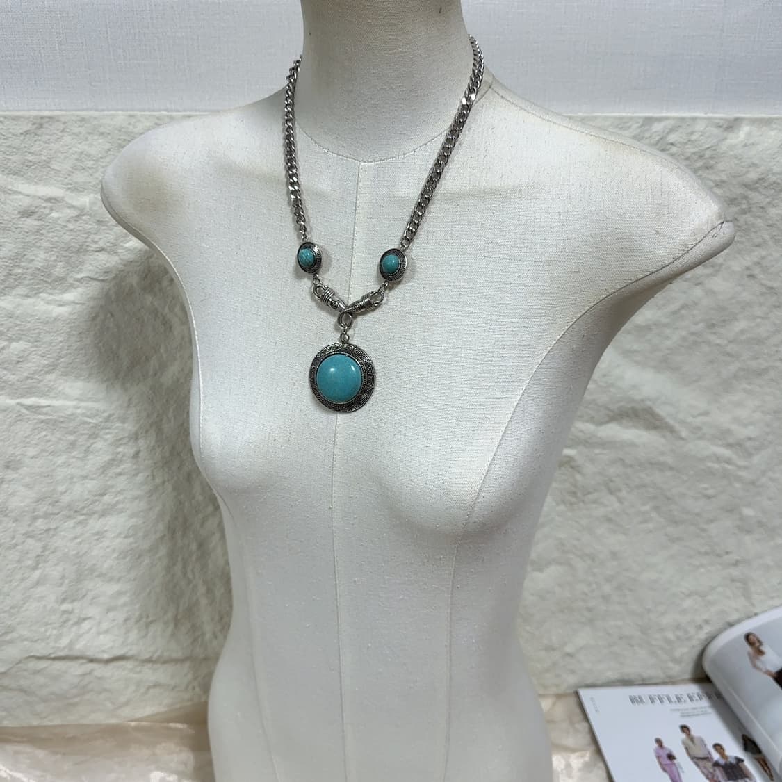 빈티지 에스닉 터키석 쿠바체인 목걸이 상품이미지1