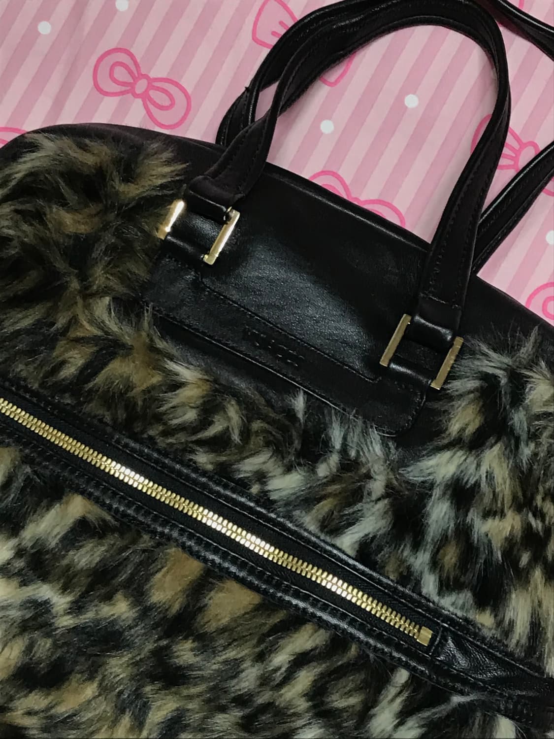 요지야마모토 가죽 퍼 갸루 토트백 레오파드 오네 갸루가방 상품이미지2