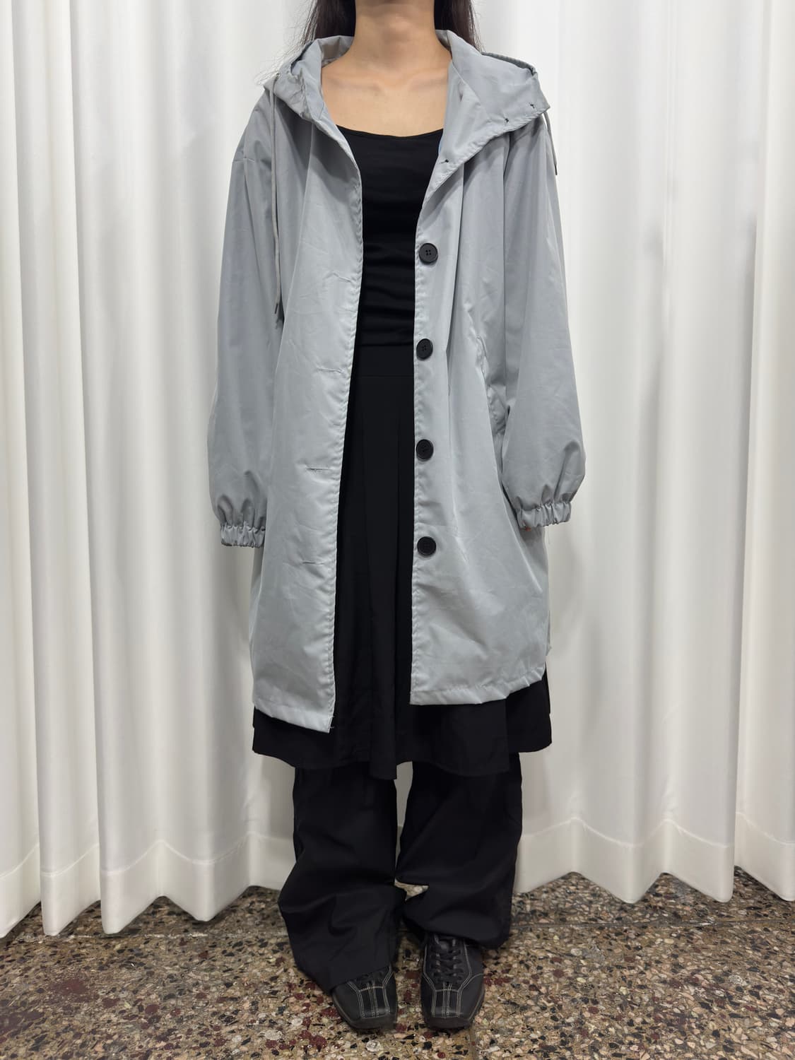 soft blue hood button coat 상품이미지2