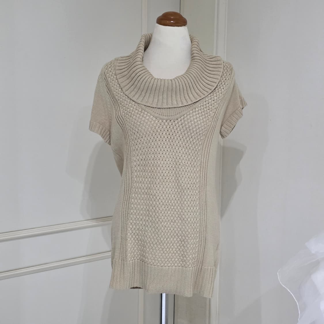 일본빈티지)베이지 하구미 모리걸 라떼갸루 반팔 레이어드 로맨틱짜임 니트 상품이미지4