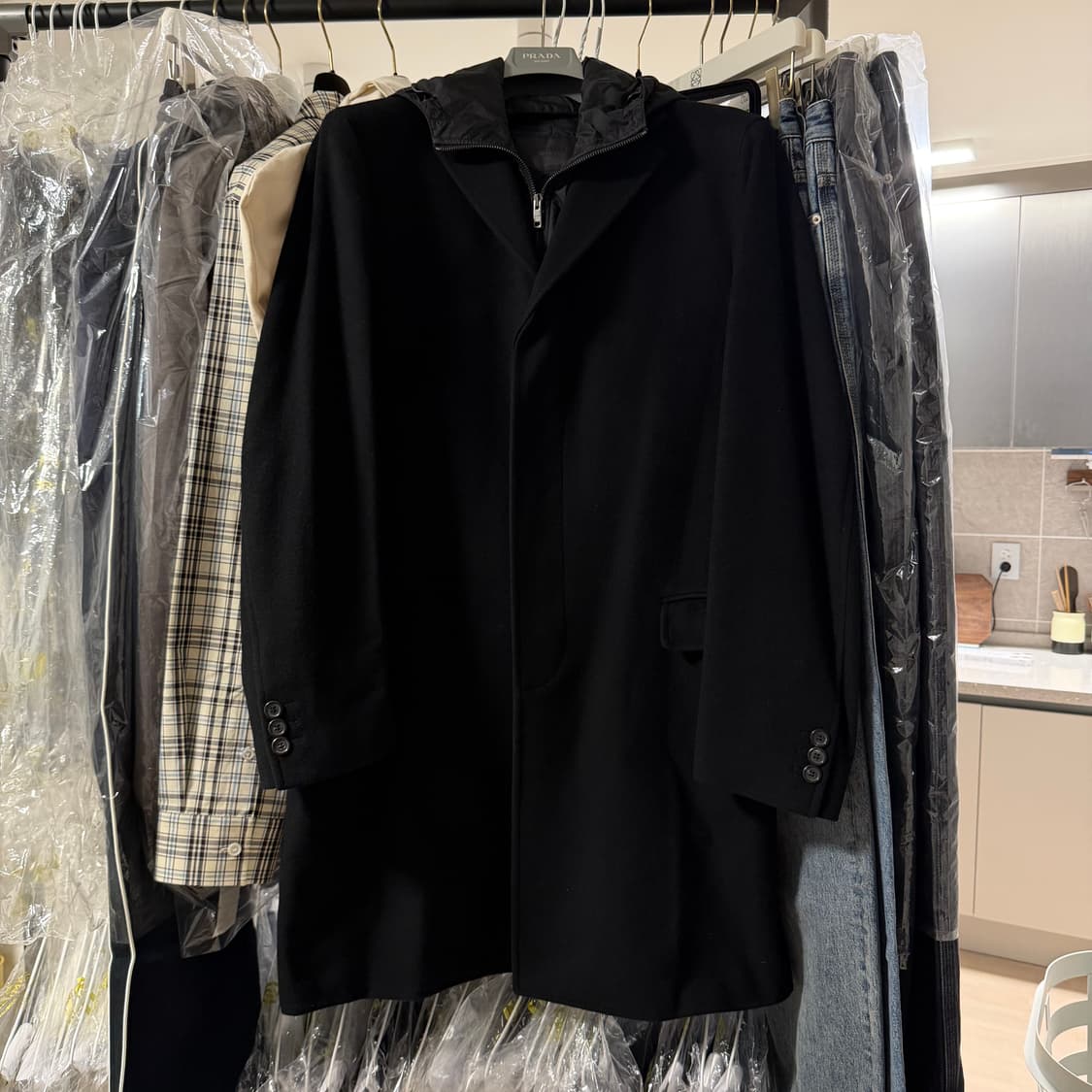 프라다 탈부착 나일론 후드 남성 울 코트 52 (UC412D 1FQX) 상품이미지7