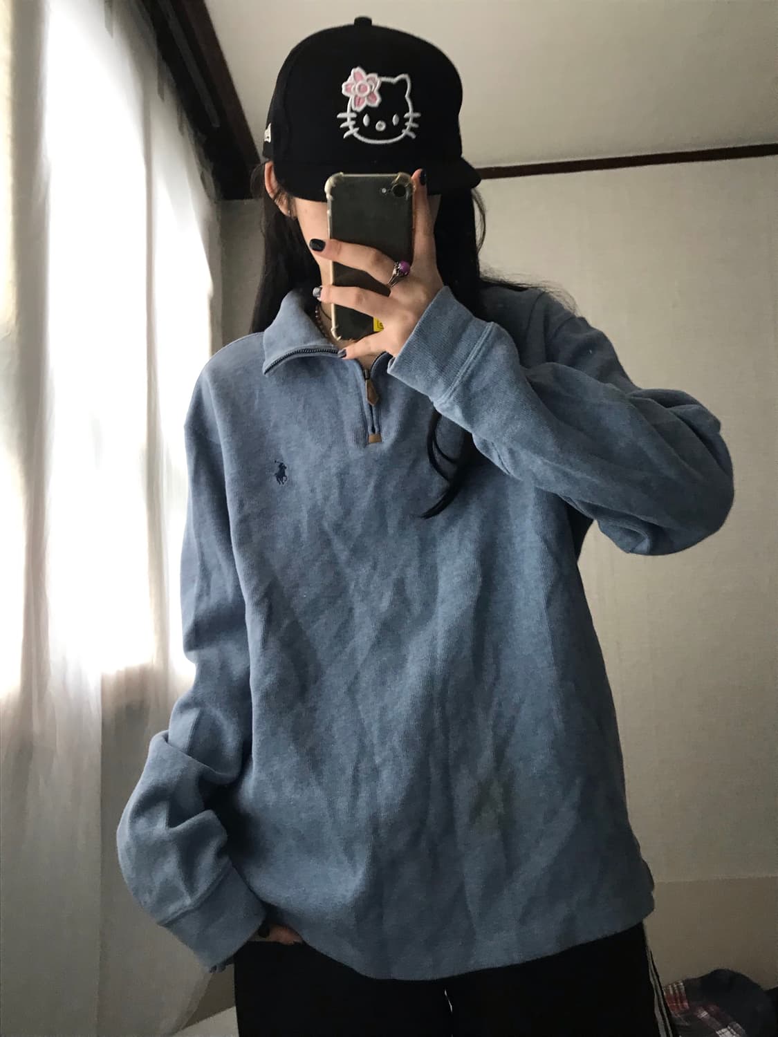 폴로 연하늘 오버핏 반집업 상품이미지1