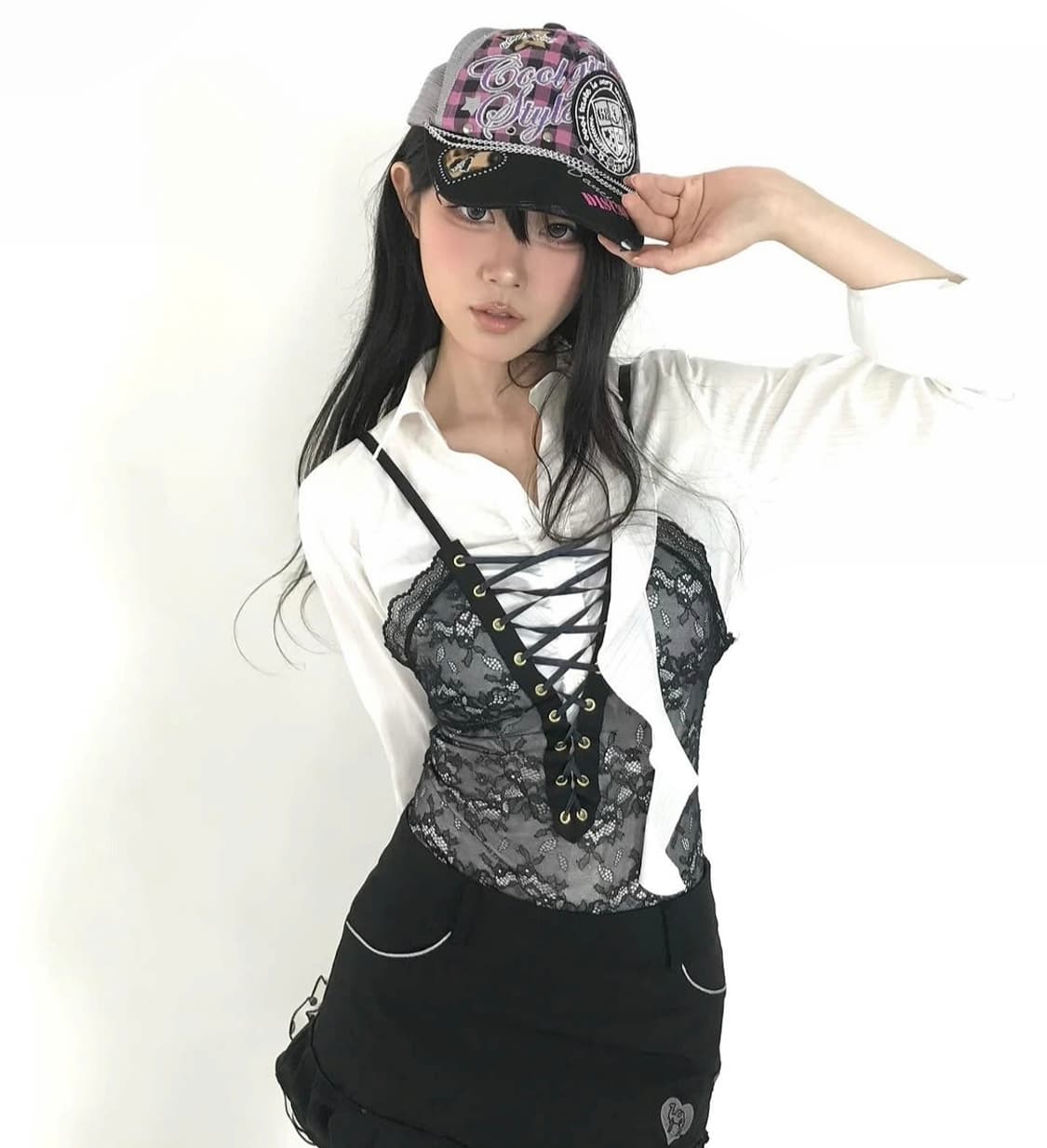 일본 빈티지 공포게임여주 긱시크 셔링 셔츠 블라우스 상품이미지5