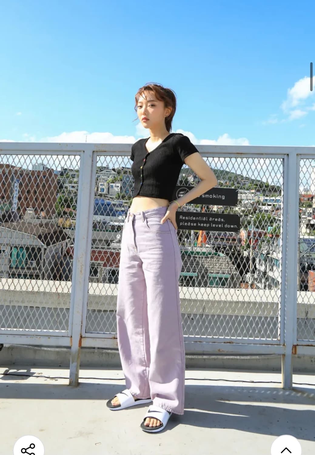 하이스쿨디스코 퍼플 컬러 스티치 와이드 데님팬츠 바지 M 상품이미지1