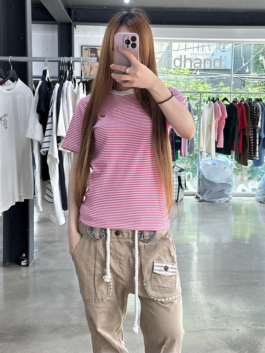 베이프 베이비마일로 핑크 스트라이프 크루넥 반팔티 상품이미지3