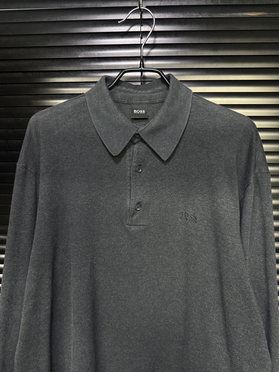 휴고 보스 차콜 코튼 면 긴팔 카라 티셔츠 명품 빈티지 M 95 폴로 상품이미지3
