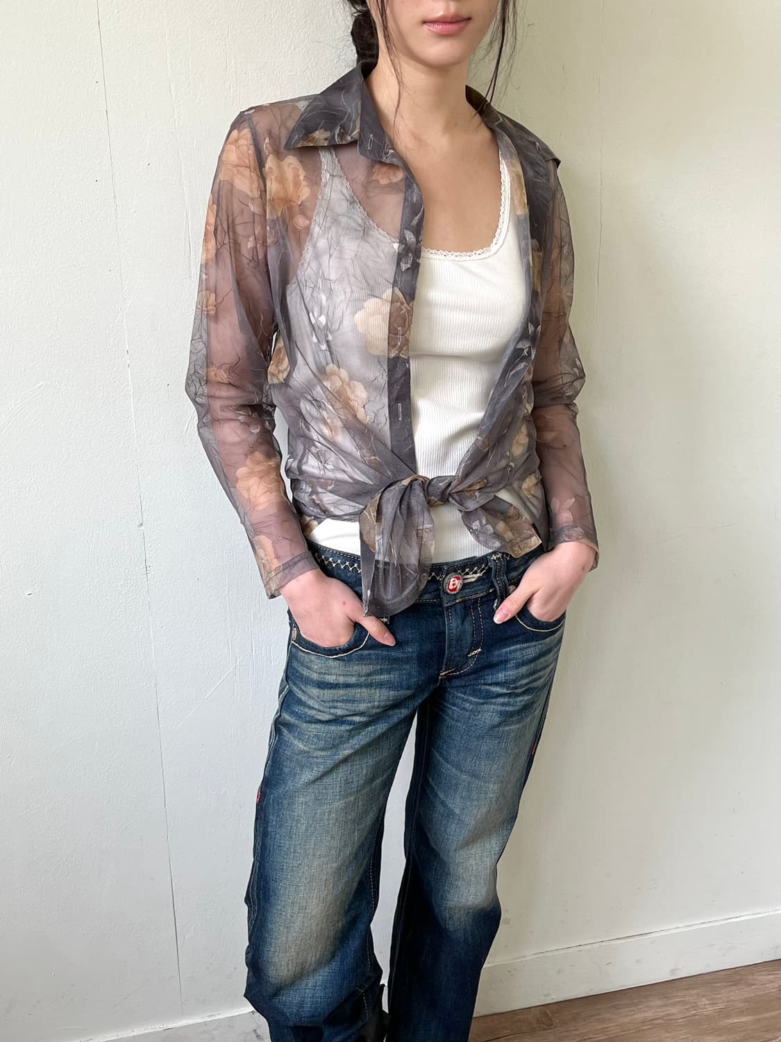 Japan vtg 플라워 시스루 셔츠 상품이미지7