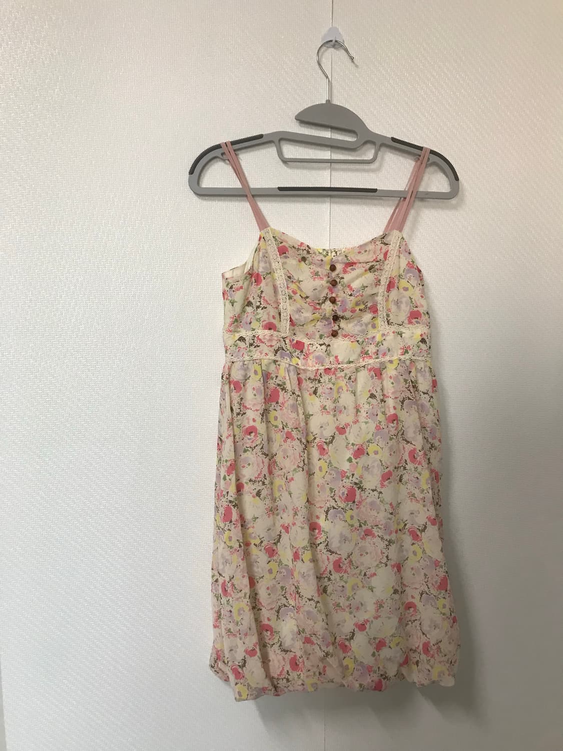 빈티지 플로럴 벌룬핏 우드 버튼 원피스 상품이미지3