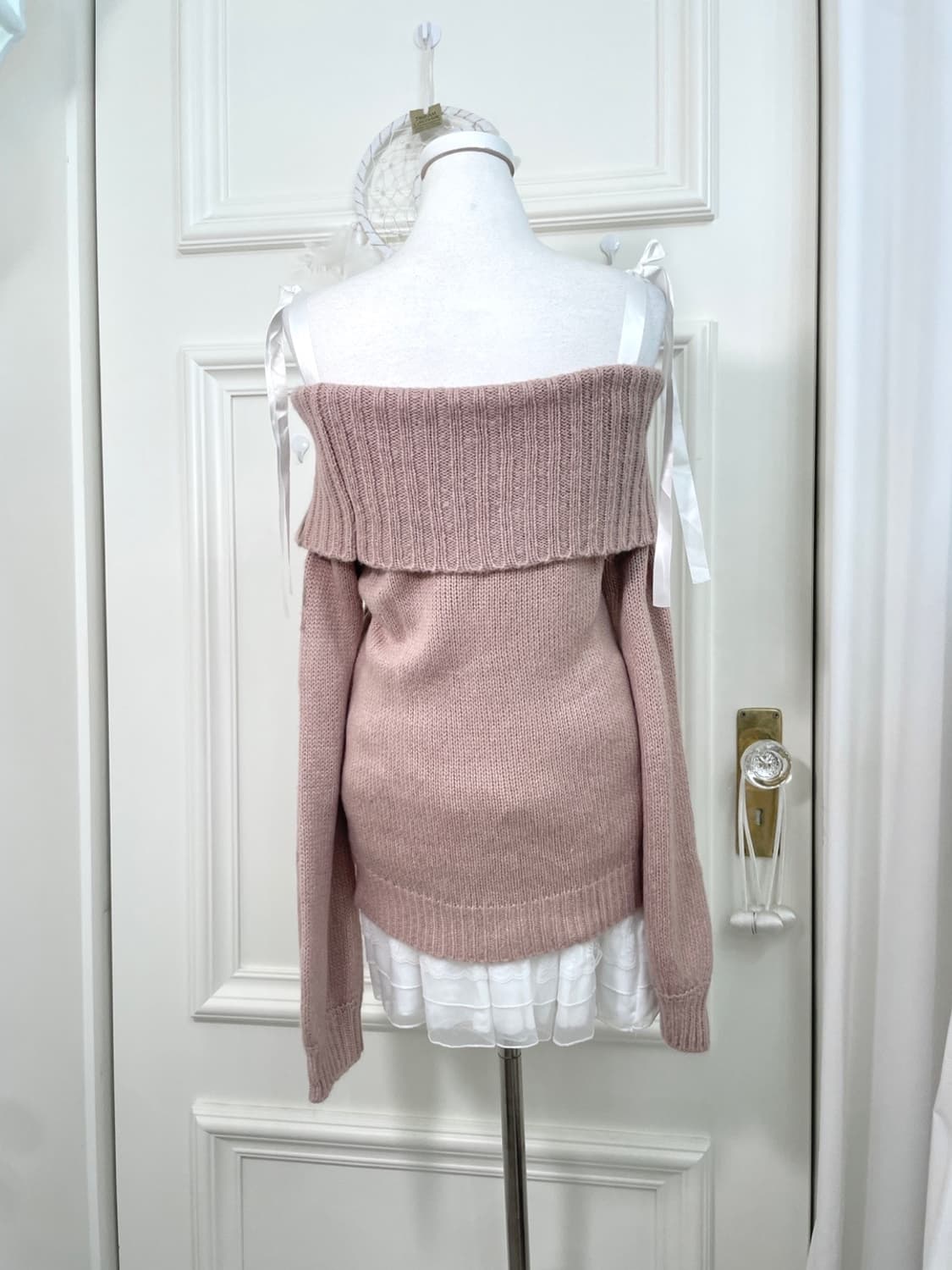 ANK ROUGE indi pink bow off-shoulder swe 상품이미지3