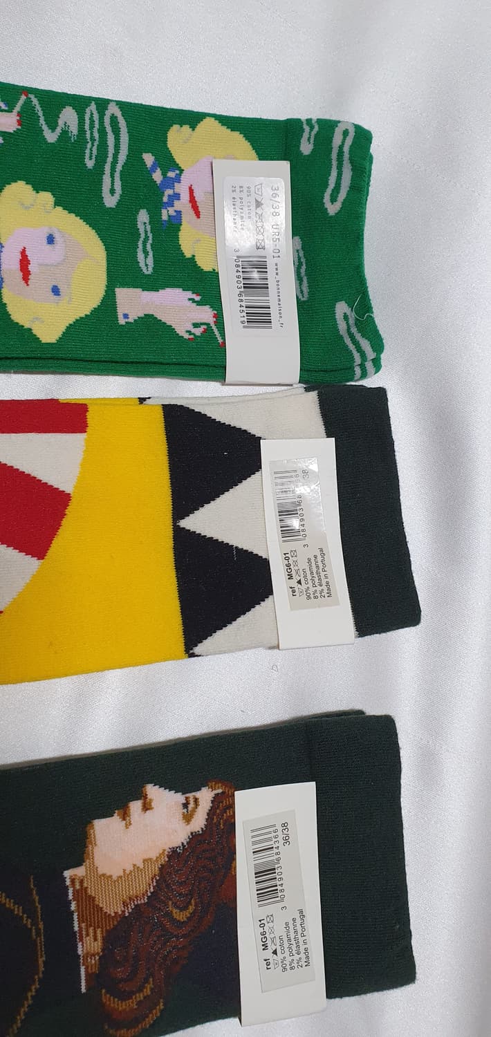 블루 퍼플 옐로우 블랙 인물화  Maison 본메종 양말 상품이미지4