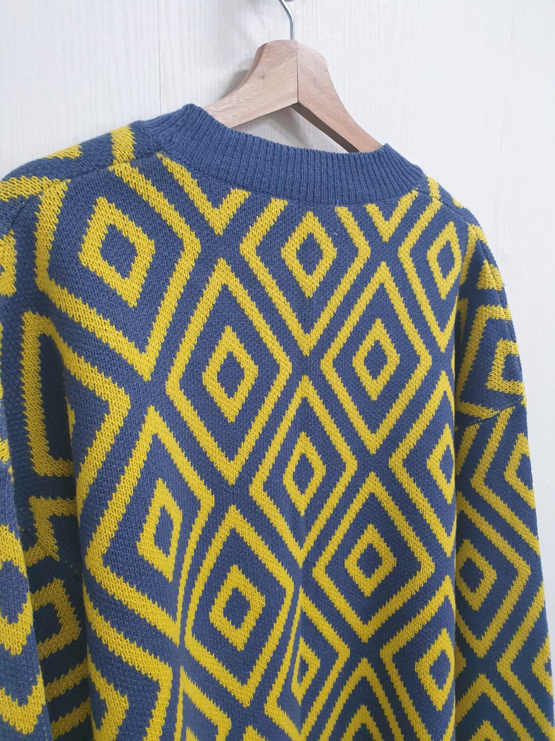 블루 옐로우 다이아 패턴 니트 가디건 XL 상품이미지6