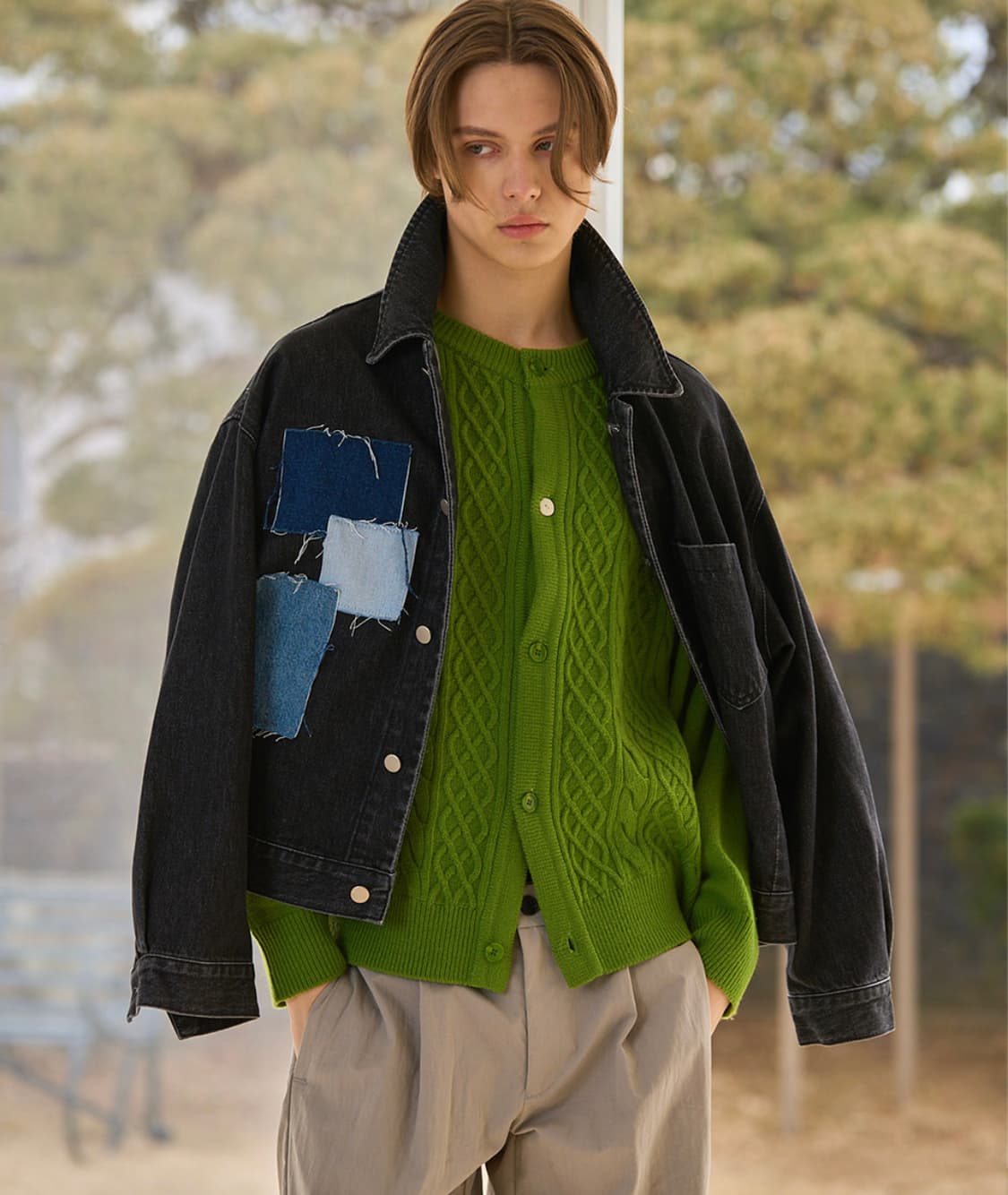 웨이비니스 / 패치워크 데님 트러커 블랙 / 1 상품이미지1