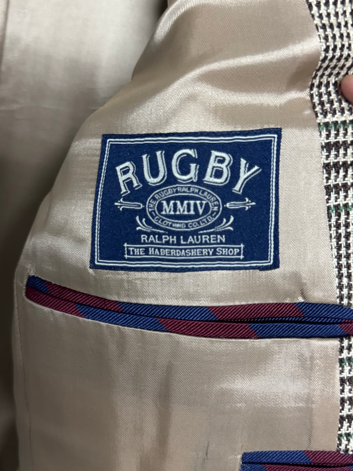 폴로 랄프로렌 럭비 라인 3버튼 체크 린넨 자켓 42R 105 상품이미지3