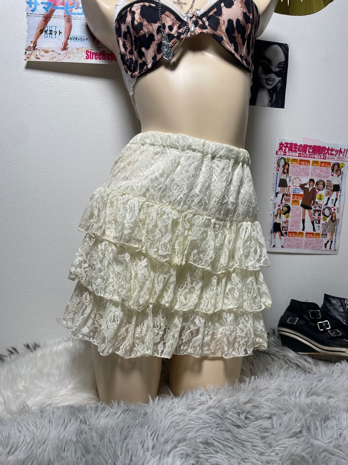 Set)러블리 갸루 연노랑 슬리브리스 가디건 레이스 스커트 세트 상품이미지8