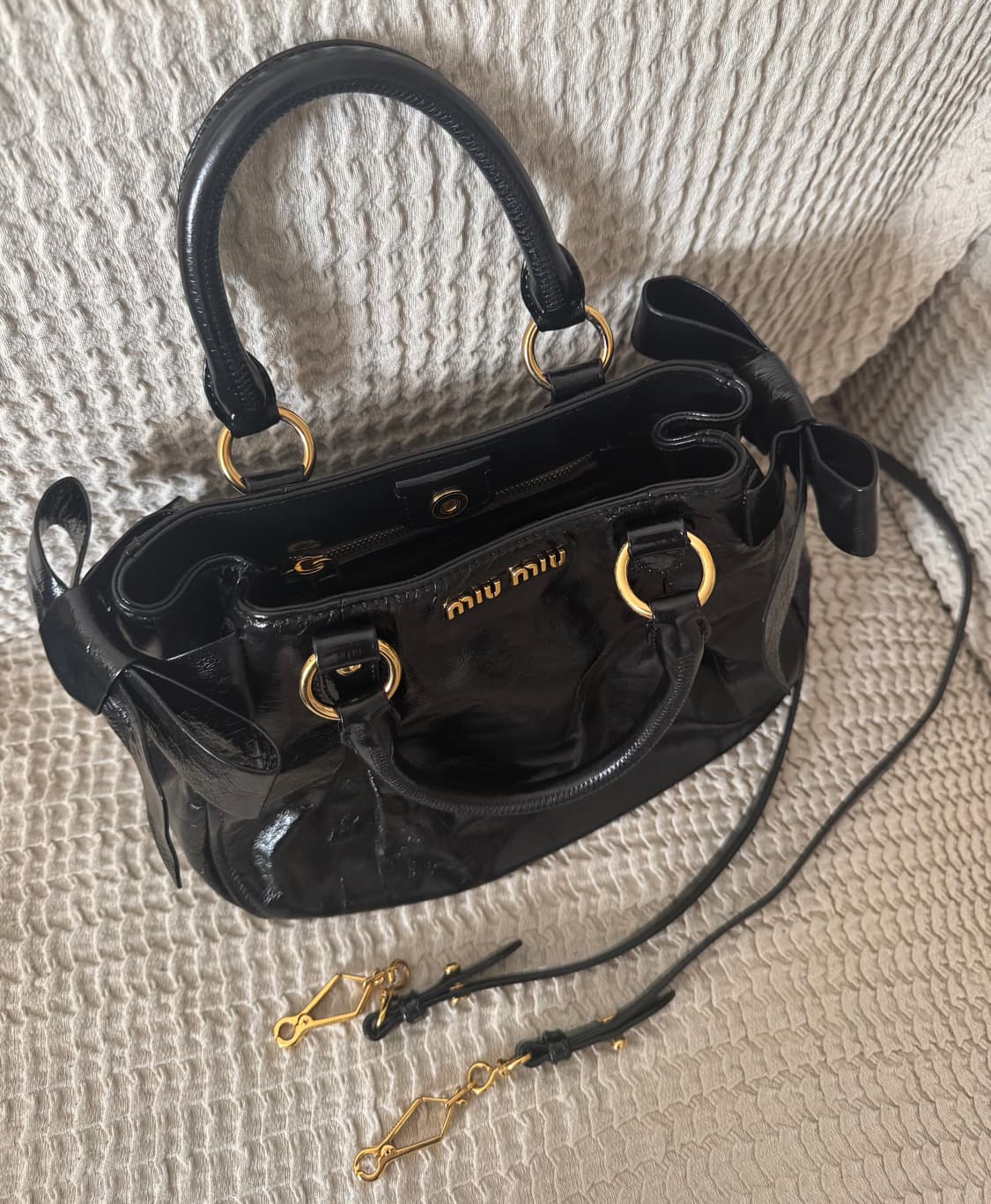 미우미우 비텔로럭스 보우 미니스몰 사첼백 토트백 상품이미지5