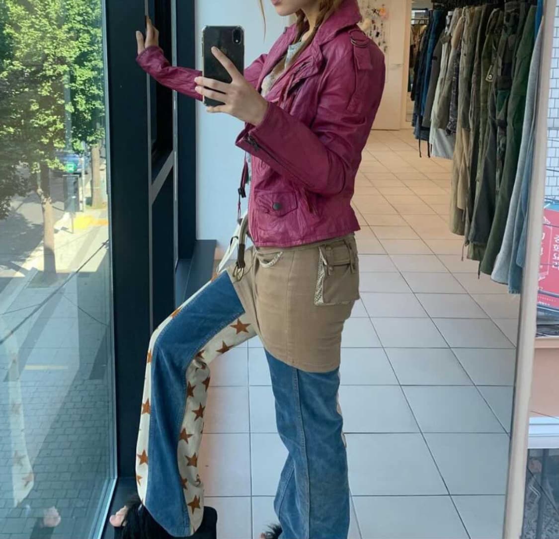 (세트판매)피조물 빈티지 핑크 레더 자켓 스커트 히스테릭글래머 데님 팬츠 상품이미지1