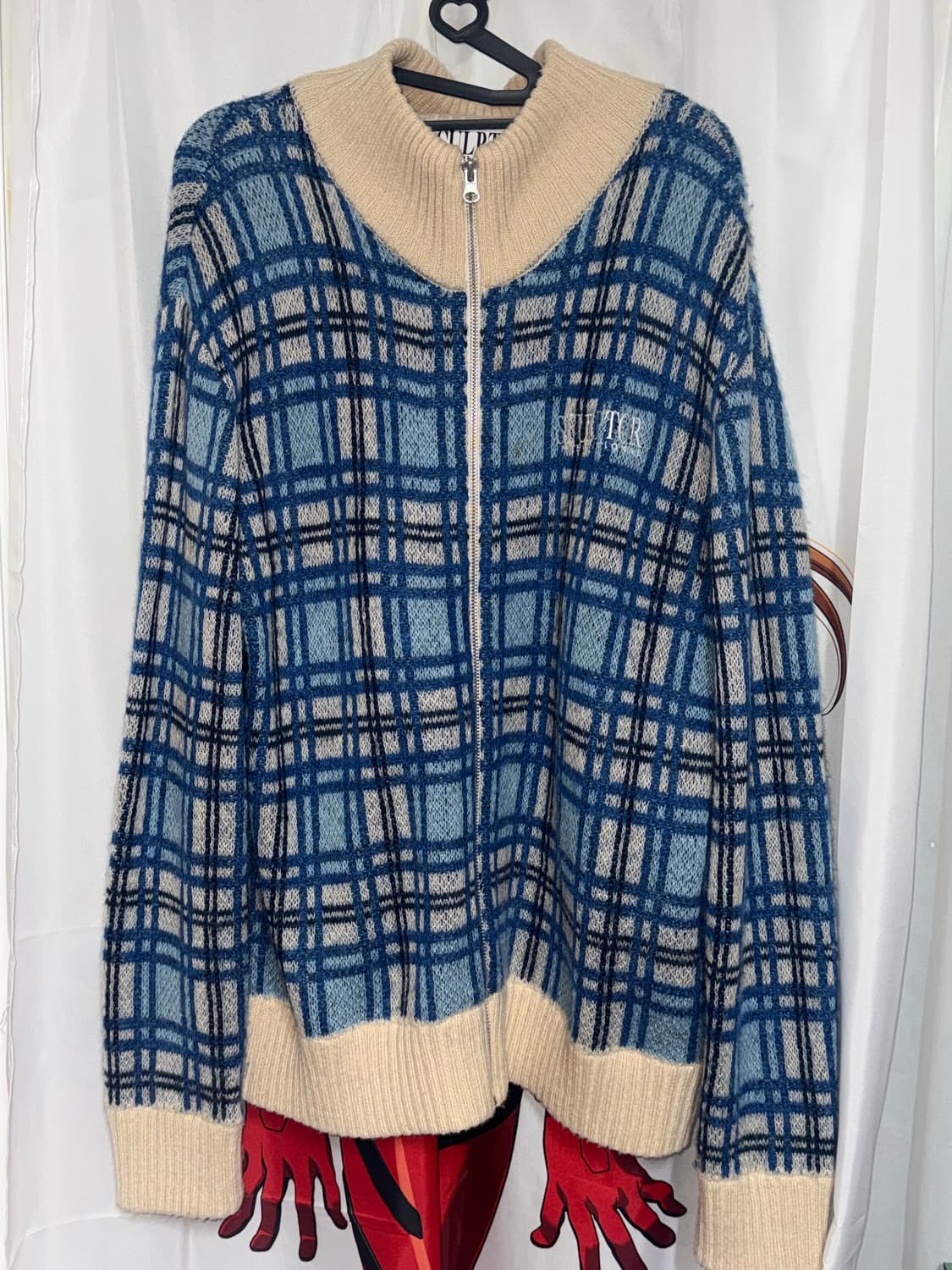 스컬프터 모헤어 체크 집업 멀티 블루 상품이미지5