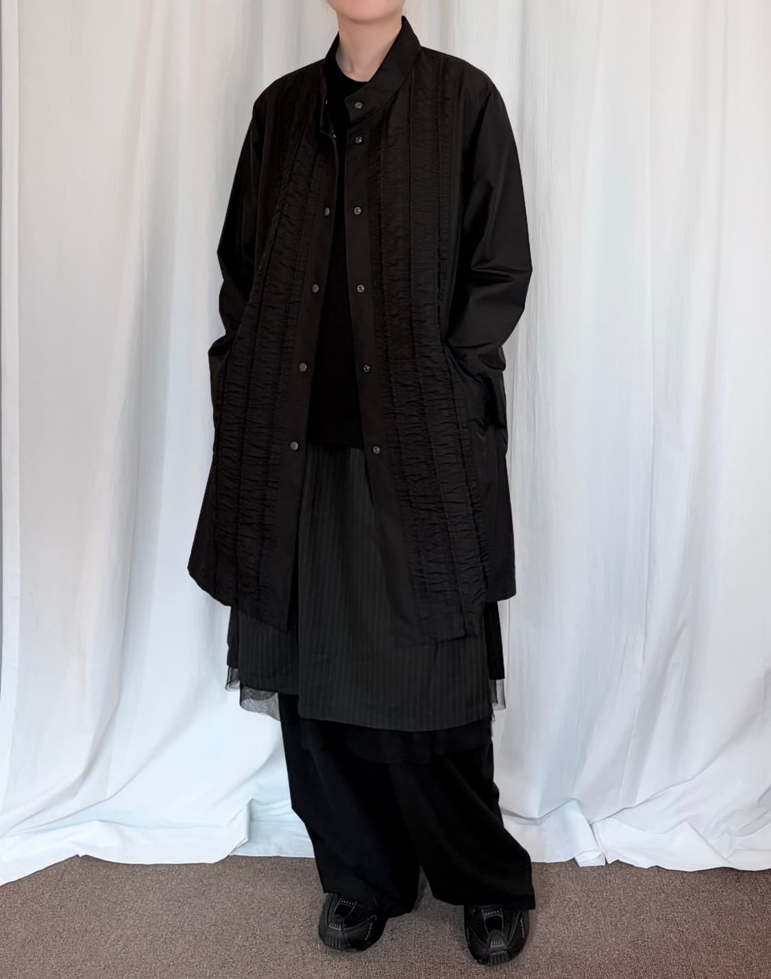 Shirring Nylon Midi Jacket - Black 상품이미지4
