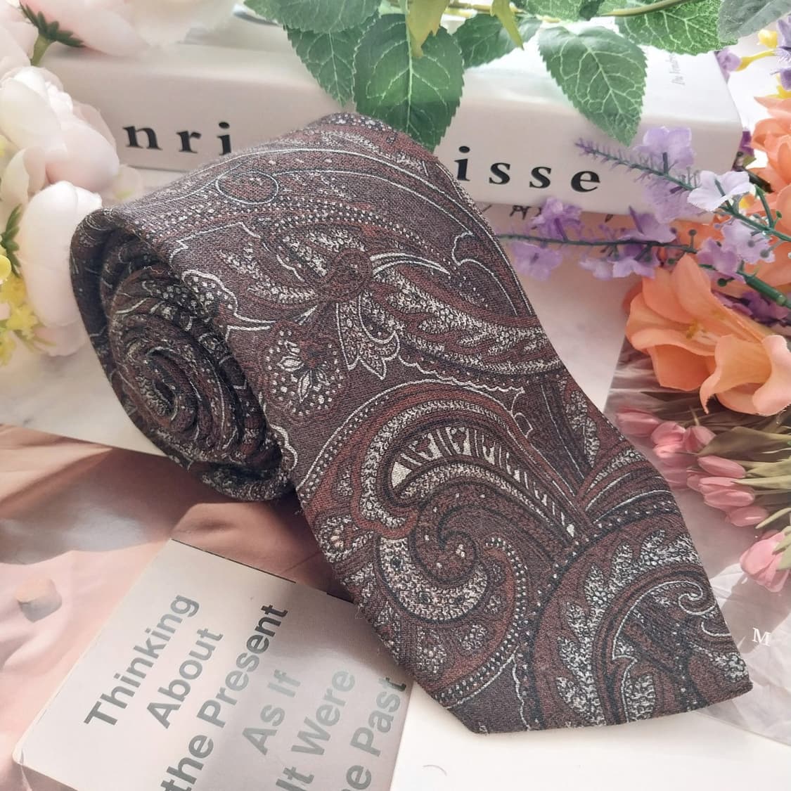 파올로 알비짜티 울 브라운 페이즐리 넥타이 8.8cm A+등급 K1280 상품이미지1