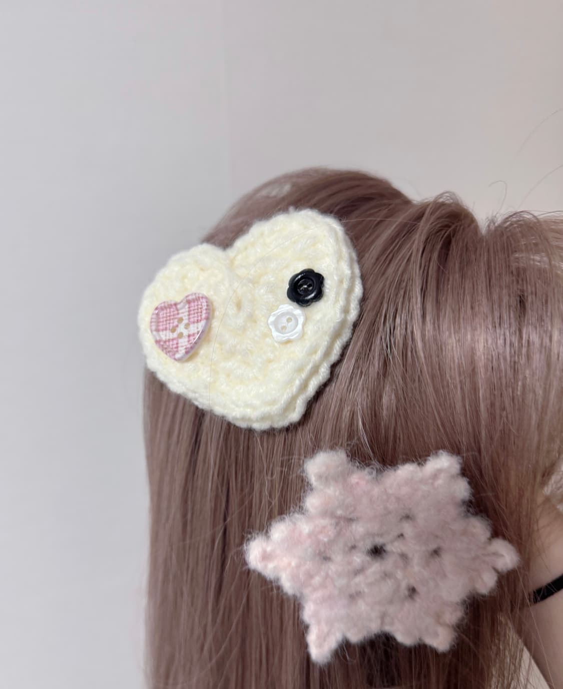 하트 단추 뜨개 머리핀 상품이미지2