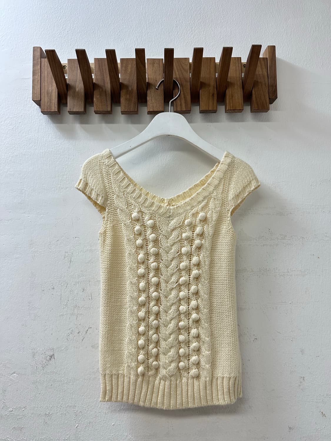 일본빈티지 아이보리 꽈배기 폼폼이 니트 레이어드 니트 상품이미지1