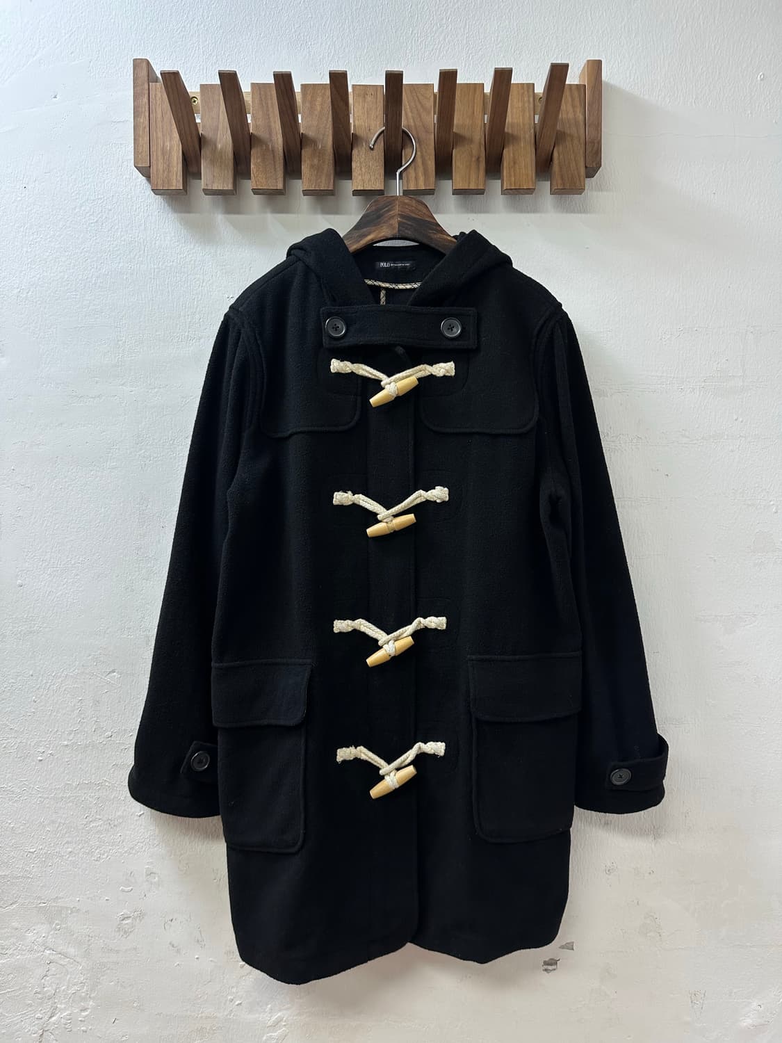 일본빈티지 양모울 혼방 블랙 떡볶이 더플 코트 상품이미지1