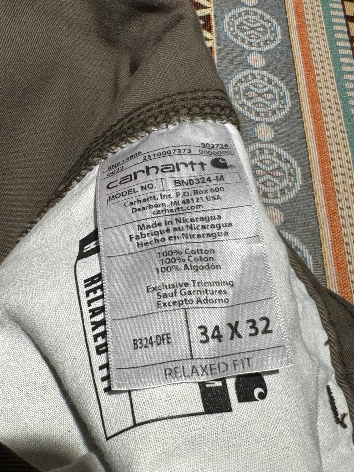 칼하트 릴렉스핏 카펜터팬츠 카키 브라운 34 상품이미지9