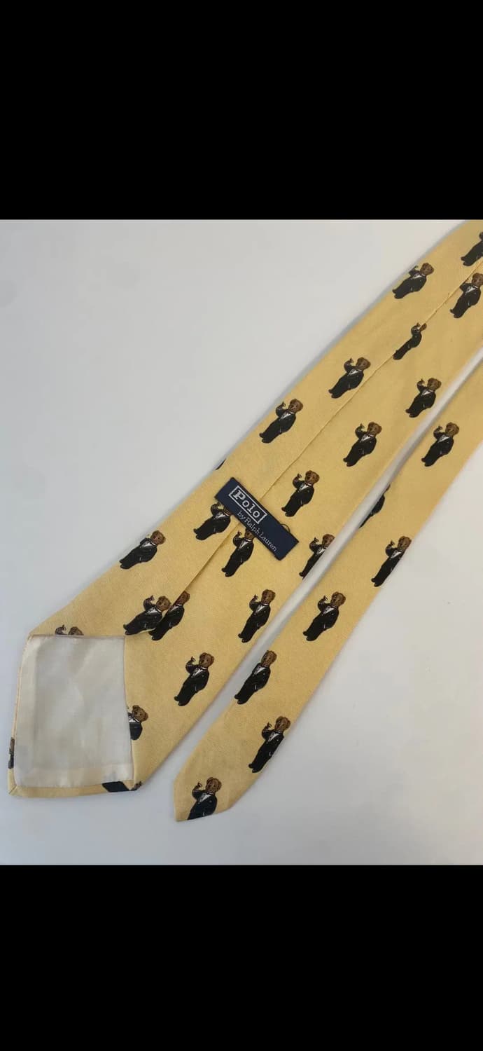 올드 폴로 POLO 와인잔 곰돌이 패턴 USA 메이드 실크 넥타이 상품이미지2