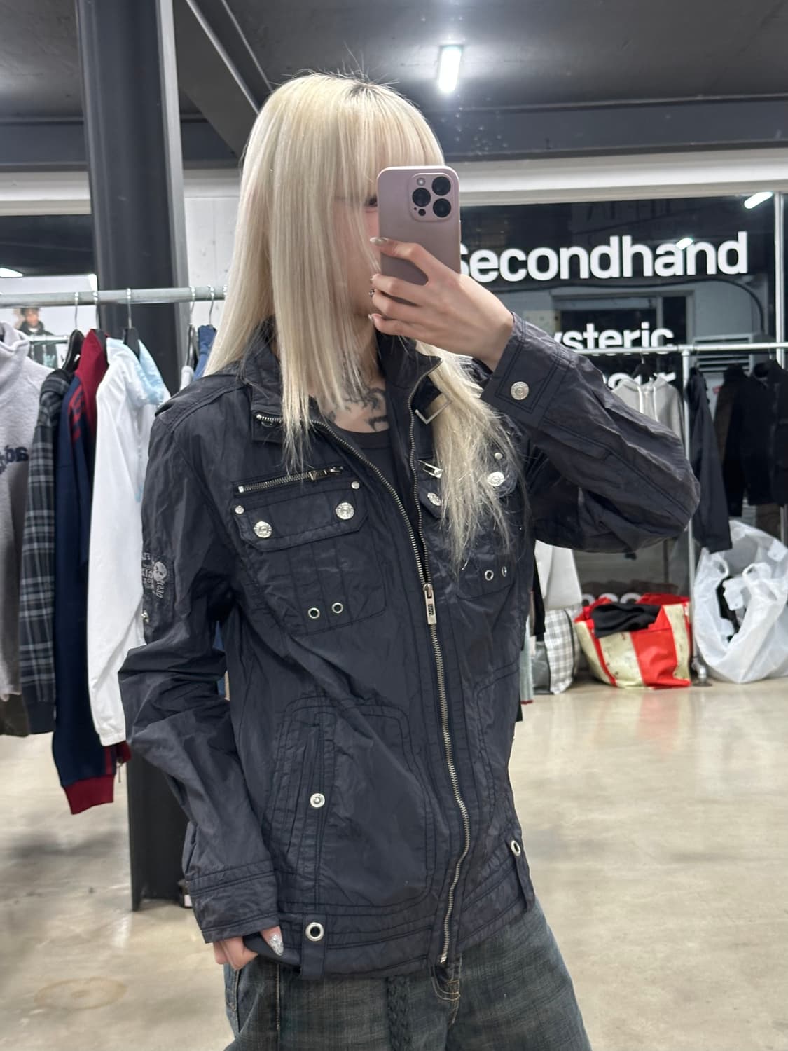 UGI 블랙 나일론 차콜 바이커 자켓 y2k 와투케 자켓 상품이미지2