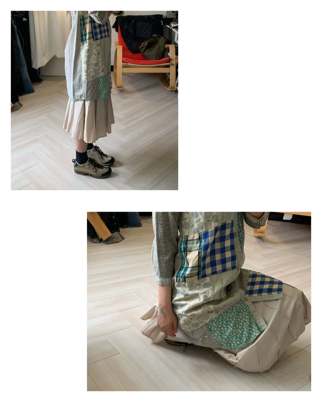 Mixed pattern long shirts dress 상품이미지2
