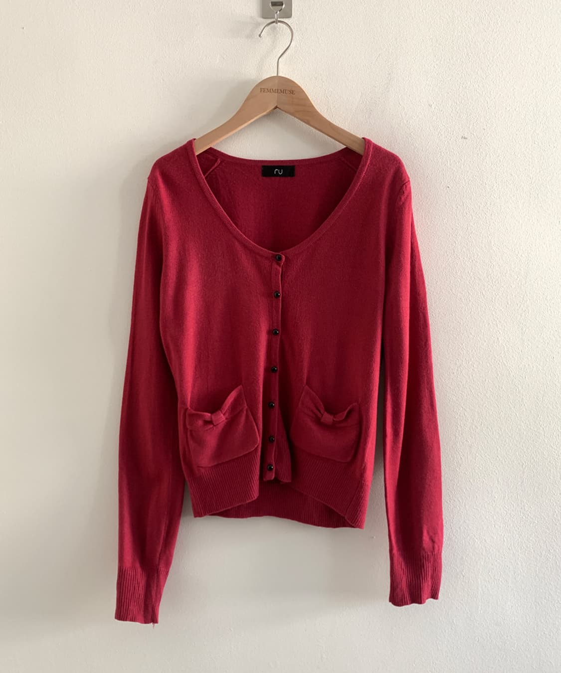 (Vintage)Pocket ribbon button cardigan 상품이미지1