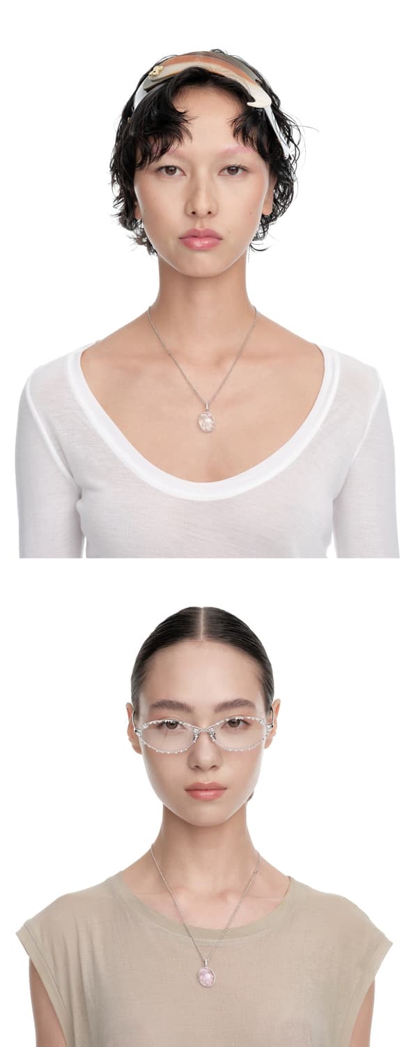 새상품 25ss 위민 크리스탈 베어 오벌 펜던트 목걸이 핑크 상품이미지2