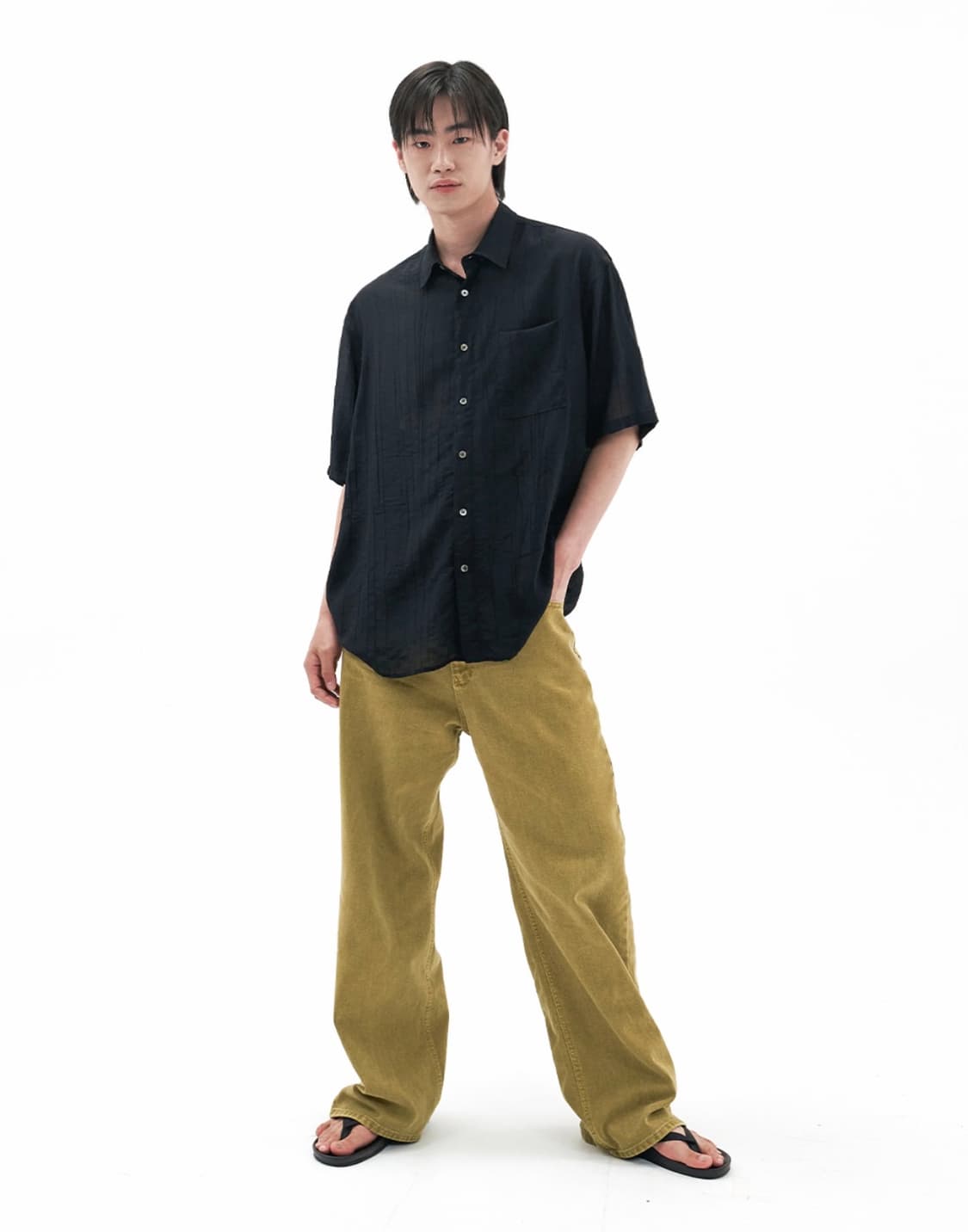 인템포무드 어글리 다잉 컬러 데님 (모스올리브) 상품이미지2