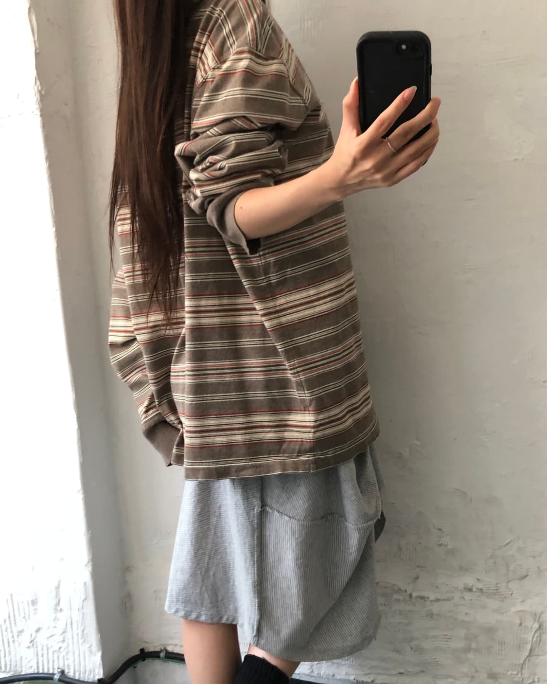 RRL 더블알엘 브라운 스트라이프 헨리넥 롱슬리브 상품이미지2