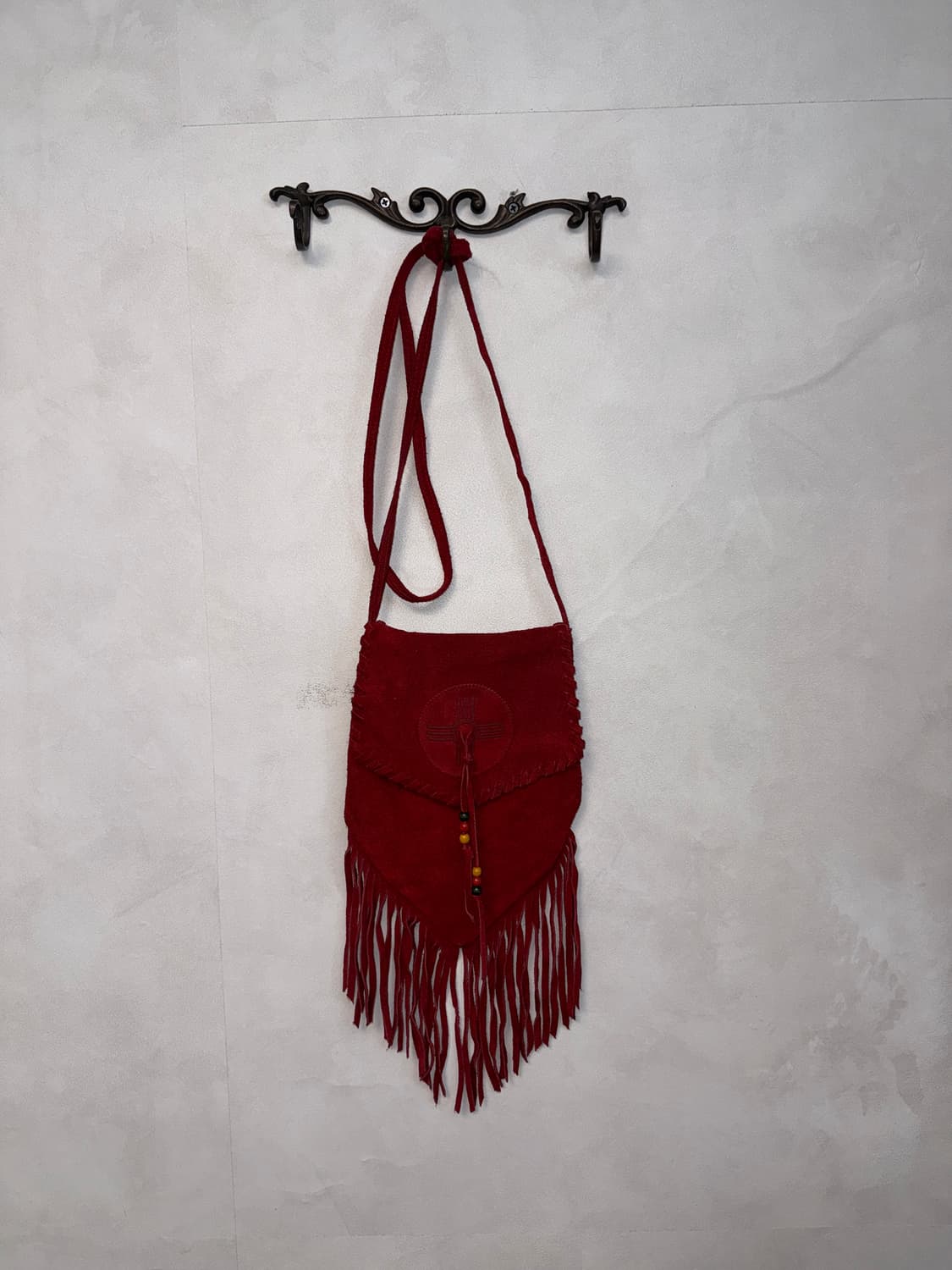 Burgundy suede western fringe cross bag 상품이미지1