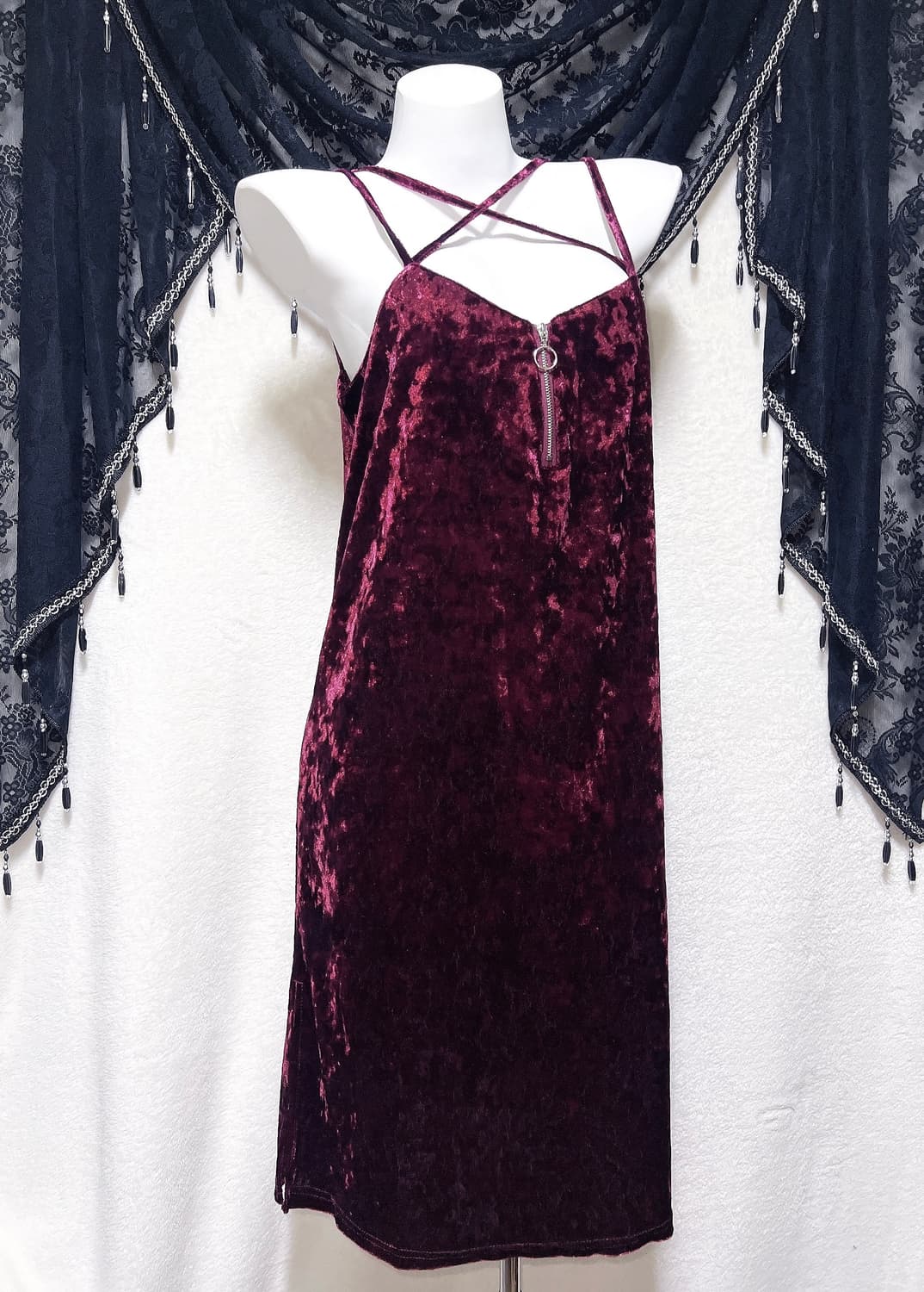 로맨틱고딕 고스펑크 벨벳 버건디 롱원피스 홀터넥 드레스 슬립 연말 섹시 상품이미지1