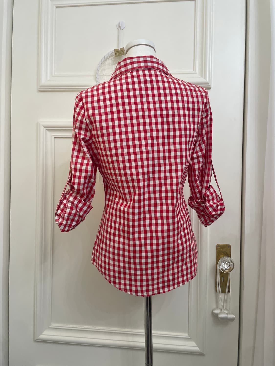 red gingham check lace point shirt 상품이미지3