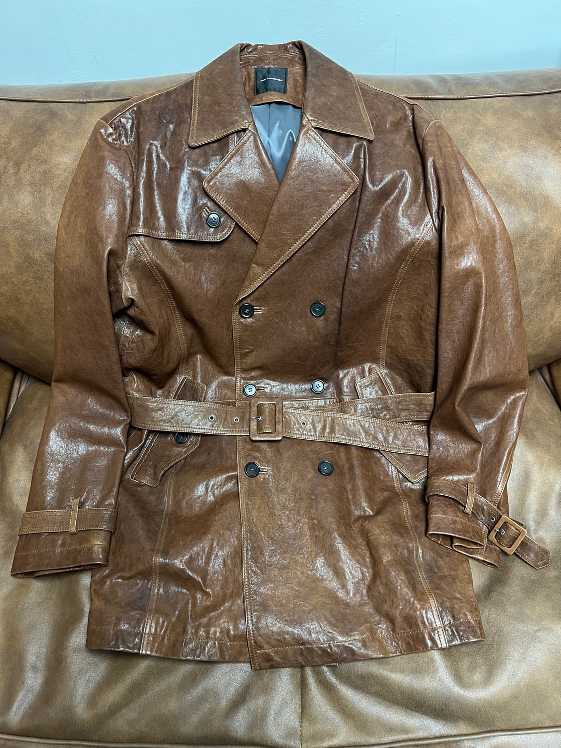 [L] 코모도 comodo 빈티지 브라운 트렌치 양가죽 레더자켓 상품이미지1