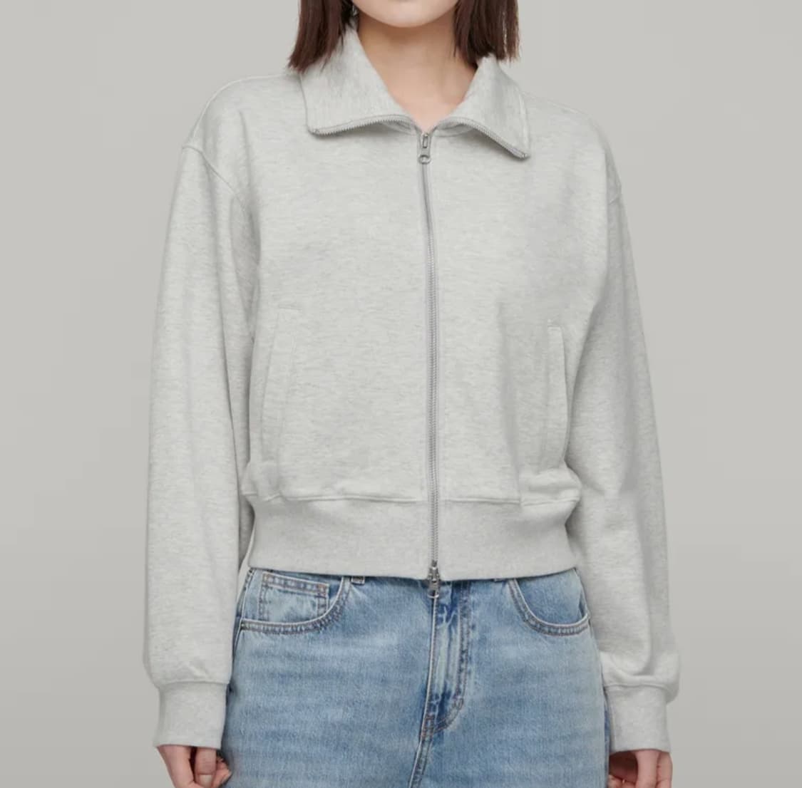 무신사스탠다드 플랫 테리 하이넥 스웨트 집업 멜란지그레이 상품이미지1