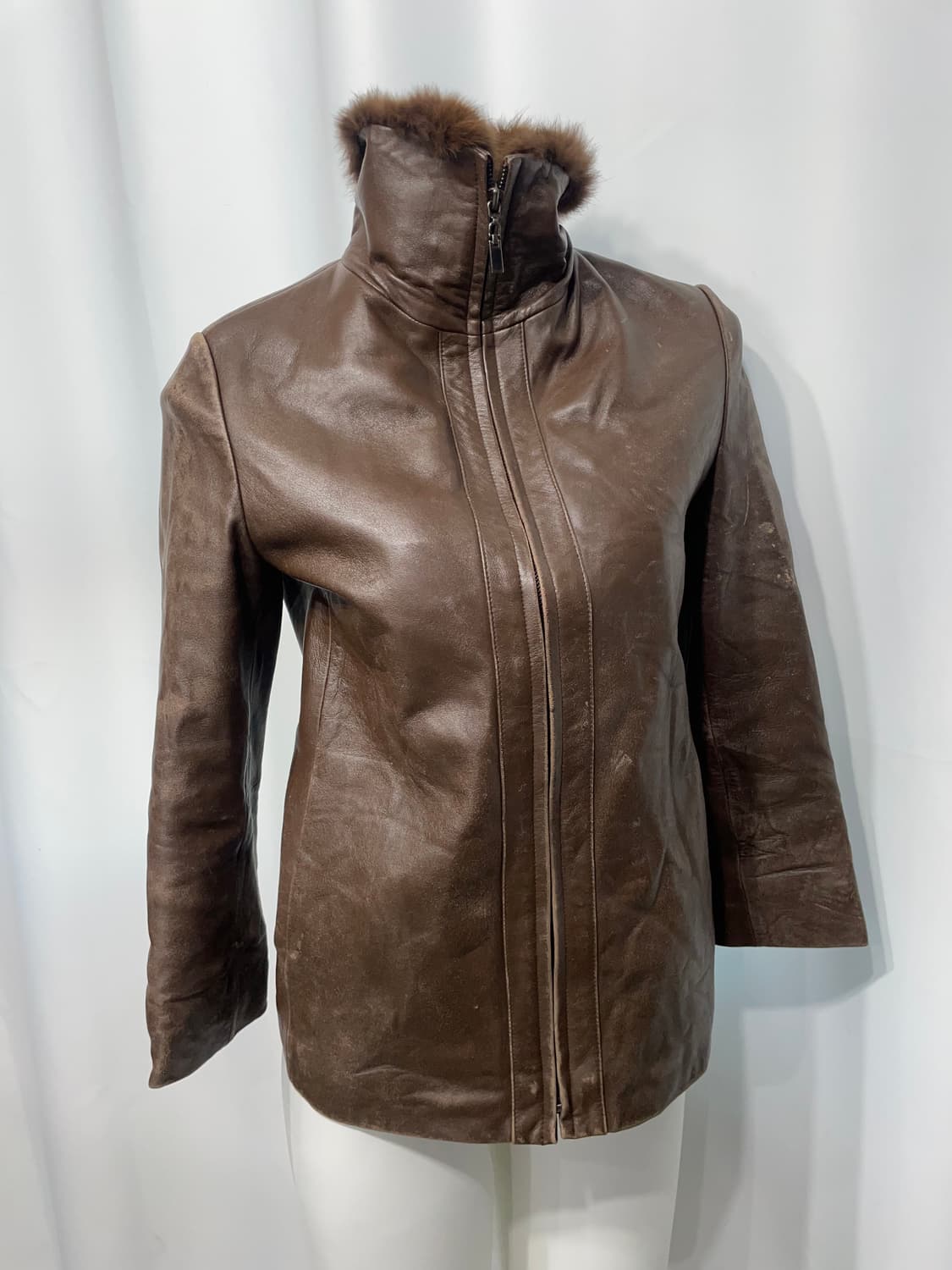 🎸빈티지 브라운 퍼 레더 자켓 상품이미지6
