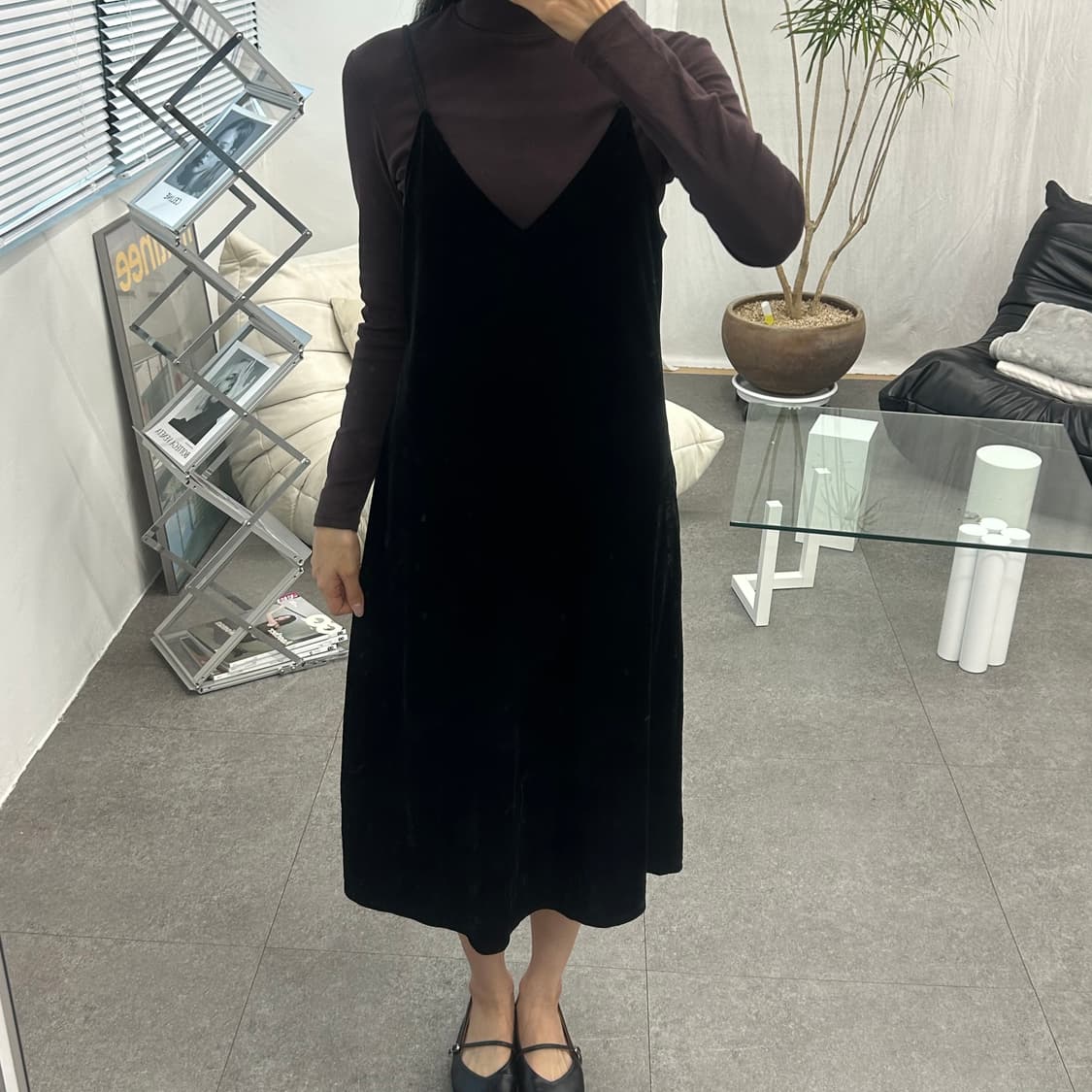 유니클로 벨벳 슬립 원피스 상품이미지1